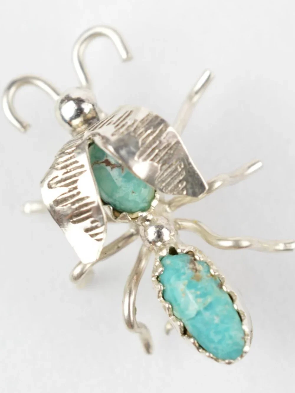 Vintage Southwestern Sterling Silver Turquoise Insect Bug Pin Brooch 7/8